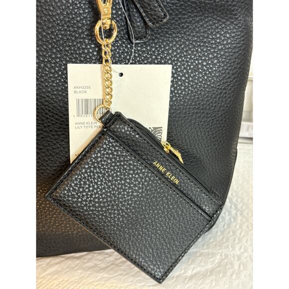 Anne Klein Lily Tote Bag Pebbled Black With Wallet NWT - Picture 7 of 7